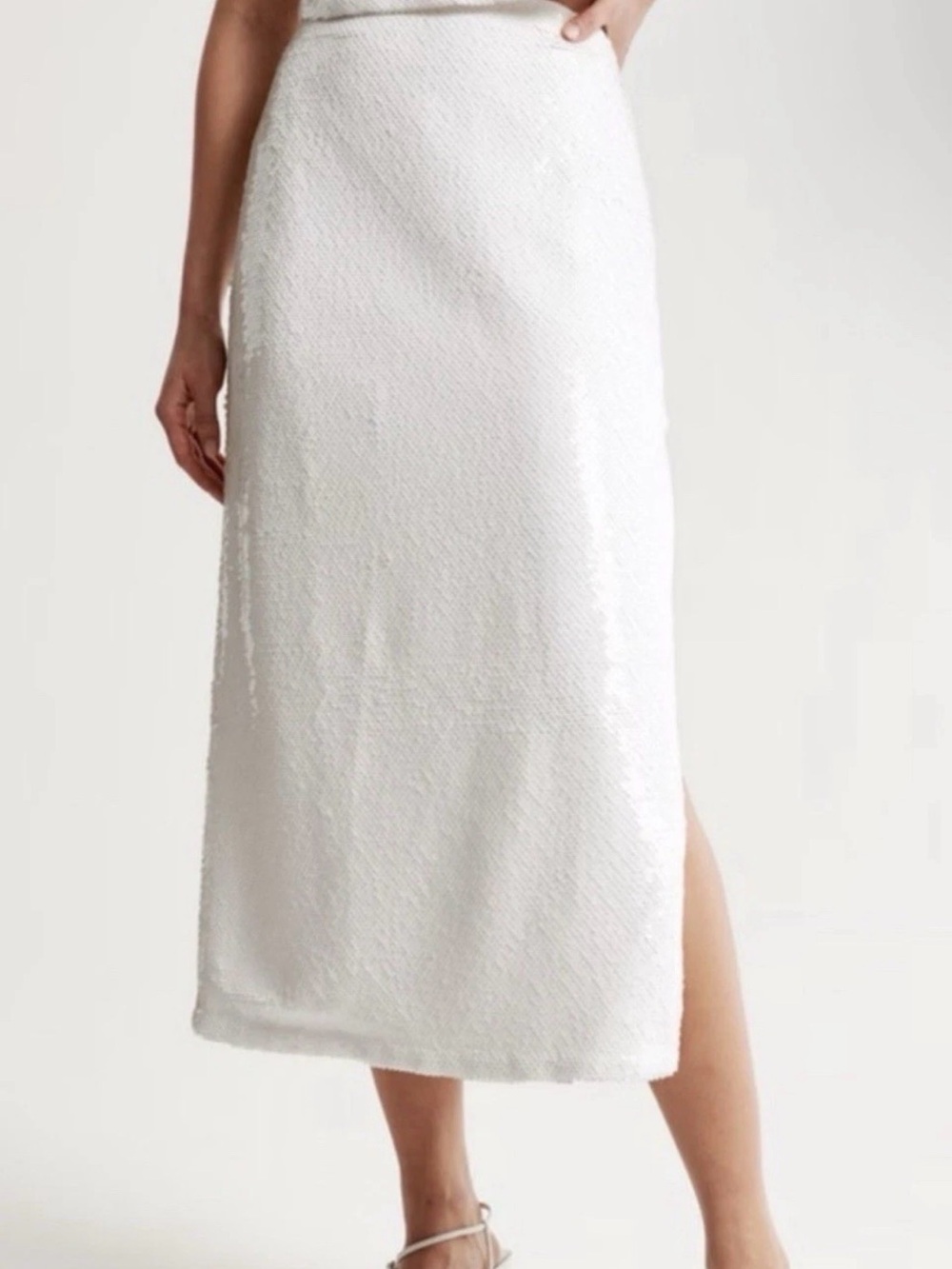 NWT Abercrombie & Fitch White Sequin Pencil Skirt Midi Side Slit Lined XL